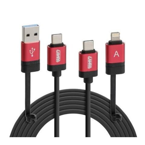 ΚΑΛΩΔΙΟ ΦΟΡΤΙΣΗΣ ΚΑΙ ΣΥΓΧΡΟΝΙΣΜΟΥ USB TYPE C-MICRO USB-USB 3.0-APLLE 8 PIN 100cm (ΚΟΚΚΙΝΟ) RED LINE 38846